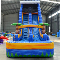 Toboggan aquatique gonflable écologique à double piste sur le thème des palmiers tropicaux, piscine et château gonflable pour enfants, pour 20 à 50 personnes, idéal pour l'été en extérieur