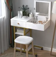Mini coiffeuse Chambre à coucher Flip Mobile Petite table de maquillage en bois massif
