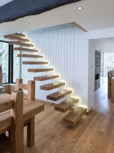 Various Styles Invisible Steel Stringer Floating Staircase Hidden Cantilever Stairs Wooden Steps Floating Stair