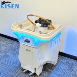 KISEN Bac à shampoing portable confortable pour salon de beauté, unité de lavage mobile réglable en hauteur avec LED pour soins capillaires - Product Image 1