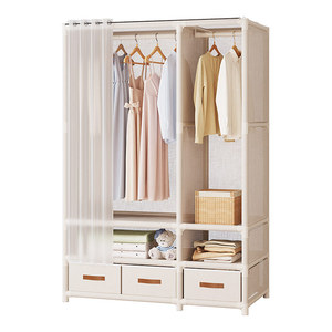 Storage <b>Wardrobe</b> Metal Freestanding Sliding Door Single Row Double Row Dustproof Cabinet for Home Bedroom Rental Rooms - Product Image 5
