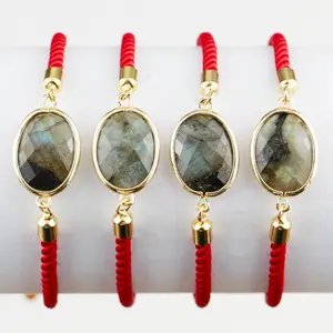 LS-A466 Wholesale natural labradorite charm bracelet faceted stone red string bracelet adjustable size good luck jewelry
