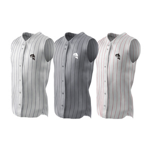 Ventes en gros <span class=keywords><strong>de</strong></span> maillots <span class=keywords><strong>de</strong></span> baseball sans manches à boutons pour hommes, personnalisés, à rayures, sublimés, vierges et bon marché - Product Image 6