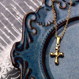 New Tiny 18K PVD Gold Plated Stainless Steel Charming Christian Cross Necklace Cross Pendant Necklace