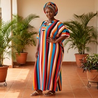Nouvelles Robes d'été grande taille à imprimé rayé africain, col en V, coupe ample, style Kaftan Boubou pour femme, avec poches, ethniques, respirantes et infroissables