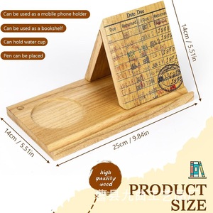Wooden Triangular Bookend <b>Solid</b> <b>Wood</b> <b>Desk</b> Organizer With Cup Holder For Books Office Reading Shelf - Product Image 3