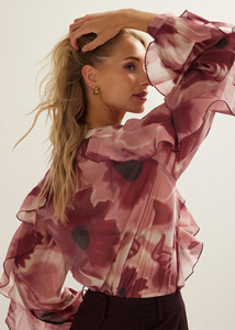 Chemisier à manches longues à volants pour femmes personnalisé <span class=keywords><strong>chemise</strong></span> à boutons avec détails en cascade bureau élégant sur mesure OEM usine de Chine - Product Image 3