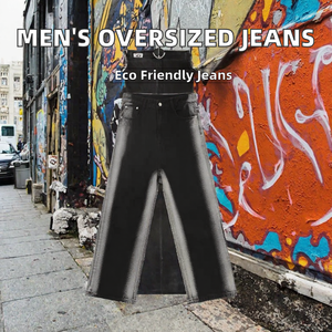 กางเกงยีนส์ผู้ชายสีดำทรงหลวมเอวสูงขากว้างสไตล์สตรีทแวร์สำหรับทุกฤดูกาล - Product Image 2