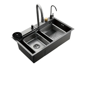 Lavello da <span class=keywords><strong>cucina</strong></span> nero 304 acciaio inox grande goccia-in lavello singolo con <span class=keywords><strong>sifone</strong></span> - Product Image 4