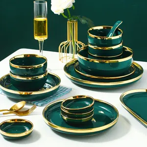 Assiettes à dîner en céramique service de vaisselle plats de luxe aliments verts salade soupe bol assiettes et bols ensemble pour Restaurant hôtel
