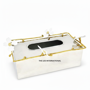 Porte-boîte à mouchoirs en métal de comptoir de salle de bain moderne boîte à mouchoirs en aluminium de la plus haute qualité avec branche de fleur finition dorée - Product Image 1
