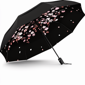 Parapluie de voyage en pongee anti-vent ultra-résistant (compact) – Petit, léger, portable, semi-automatique à trois plis - Product Image 1