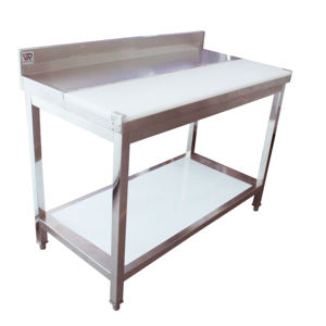 Victory Kitchen Estilo moderno S/S Mesa de trabajo superior con respaldo con soporte de pierna redonda Tabla de cortar de montaje para hoteles VCT Modelo VCT - Product Image 1