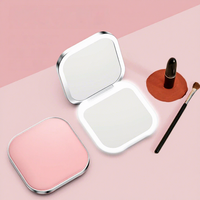 Miroir de maquillage LED de poche portable, lumière tricolore unilatérale, pliable, rechargeable par USB, cadre en plastique carré