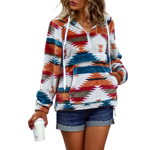Ropa de otoño e invierno para mujer, jersey de lana suave con estampado azteca, chaqueta con capucha y bolsillo, Navajo, 2022 - Product Image 1
