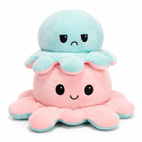 Peluche pieuvre double face à visages interchangeables, design réversible, super douce, en coton PP, vente en gros