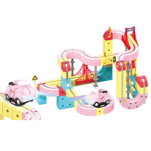 180 Pièces Jouets de Piste Magnétique Maglev, <span class=keywords><strong>Voiture</strong></span> Électronique pour Enfants, Construction DIY de Circuit Magnétique avec <span class=keywords><strong>Voiture</strong></span> Rose et Lumière - Product Image 1