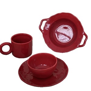 Modern Warm Red Ceramic Porcelain Tableware Set Western Dinnerware for Wedding Parties-JADE Brand Coffee <b>Cup</b> <b>Saucer</b> Dessert Dish - Product Image 5