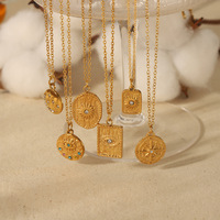 Collier pendentif en zircon incrusté de grain de lave en acier inoxydable plaqué or de style rétro français Chaînes de design de mode pour femmes