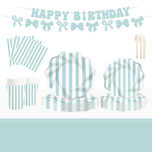 DAMAI - Vajilla Personalizada para Fiestas, Plato Ondulado con Estampado Plateado y Rayas Azules, Plato de Papel, Vaso, Servilleta - Product Image 2