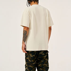 T-shirts amples à épaules tombantes tendance, T-shirt uni épais d'été, T-shirt vierge surdimensionné 100 % coton de haute qualité pour homme - Product Image 4