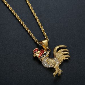 <b>Titanium</b> Steel Rooster Pendant Necklace With Diamond Pave Setting Unisex Gift Jewelry Animal Zodiac Design Stainless Steel <b>Chain</b> - Product Image 4