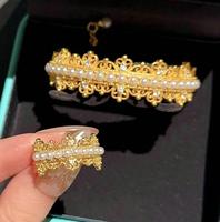 Magnifique Bracelet Manchette en Perles Dorées, Cadeau d'Anniversaire de Créateur, Bijoux Tendance de Luxe Vintage, Colliers et Bracelets