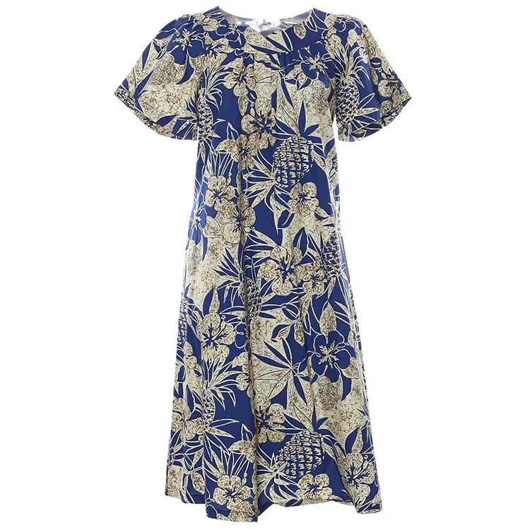 低価格マキシフローラルデジタルプリントビーチハワイアンレディース半袖ドレス