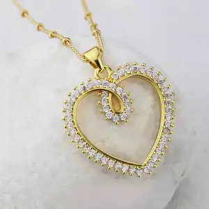 Trendy jewelry women zircon diamond gold plated 18 k brass heart pendant necklace