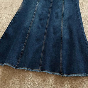2021 Wholesale Fashionable Plain Dyed <strong>Pleated</strong> Long <strong>Denim</strong> Jean <strong>Skirt</strong> for Womens <strong>Skirts</strong> - Product Image 4