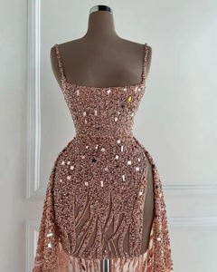 Vestidos de graduación de lentejuelas de oro rosa, vestidos cortos de lujo con cuentas de cristal para desfile de belleza, cuello cuadrado, vestido de graduación personalizado - Product Image 3