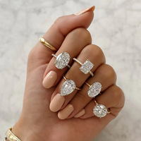 Bague de Fiançailles et Alliance Personnalisées en Argent S925 avec Moissanite et Zircon Cubique, Tailles Ovale, Poire, Radiant, Princess, Heart Cut