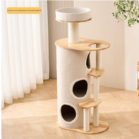 Arbre à chat 3-en-1 moderne, luxueux, durable, sûr et interactif en tissu et chêne blanc, design peu encombrant, écologique et anti-griffures