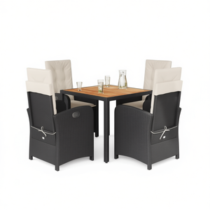 Ensemble de salle à manger de jardin en polyrotin noir 4 places avec accoudoirs réglables, mobilier d'extérieur style contemporain - Product Image 1