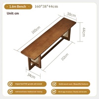 Ensemble table et chaises de salle à manger en bois style Wabi-sabi vintage avec banc simple vintage, plateau en bois massif, pour restaurant et maison