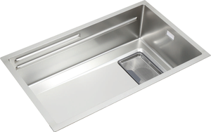 Évier de cuisine en acier inoxydable SUS304 brossé satiné à bord étroit 750x450mm, double nervure, cuve unique avec panier de récupération des déchets - Product Image 6