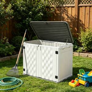 Boîte de rangement extérieure en plastique VERTAK 736L, facile à assembler, légère, moderne, en HDPE, pour patio et jardin - Product Image 1