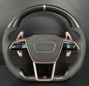Volant de voiture personnalisé de luxe en fibre de carbone or rose, cuir perforé pour palettes de changement de vitesse pour Audi A4/A6/Q/S/<span class=keywords><strong>RS</strong></span> Line - Product Image 2