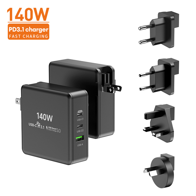 High Quality 140W GaN Charger USB Type C PD 3.1 Fast Charging Wall Adapter Macbook Laptop Smart Features EU Socket Watch