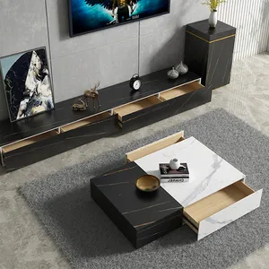 Oval Smart Adjustable Sintered Stone Furniture 3 Piece Unit Storage Luxury Modern Coffee Table Set with tv Stand and Cabinet