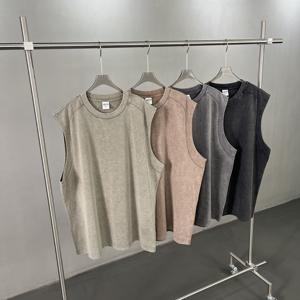 2025 tren baru memotong dan menjahit 100% katun Gym kaus tanpa lengan kustom ukuran besar Retro dicuci kosong Tank top grosir - Product Image 1