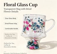 Mug en verre borosilicate à double paroi avec poignée isolante, motif floral, tasse à café et à thé, décoration d'intérieur, cadeau