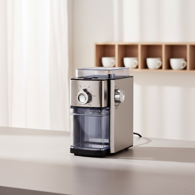 New 2026 Customizable Electric Coffee Grinder 150W High Power Metal Flat Burr Stainless Steel Housing Household Use