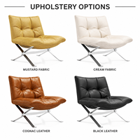 Fauteuil de salon moderne matelassé sans accoudoirs, en cuir pleine fleur et tissu, avec structure en acier inoxydable, pour chambre et salon, directement de l'usine (OEM/ODM)