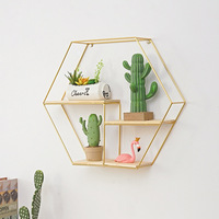 Nouveau design Présentoir mural hexagonal flottant en métal en fer rétro Étagère murale décorative artisanale