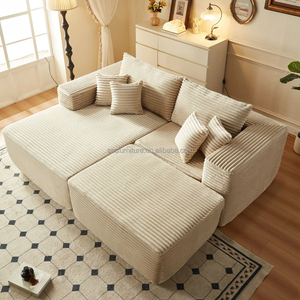 Sofá Modular Quadrado de Veludo de 80 polegadas com Chaise, Puff e Sofá-Cama, Moderno, Três Lugares, Espuma de Alta Densidade, Conjunto Flexível - Product Image 2