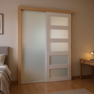 Porte coulissante en verre dépoli 36 x 80 pouces, 5 panneaux, robuste, en bois massif MDF, étanche, pour chambre à coucher, bureau - Product Image 2