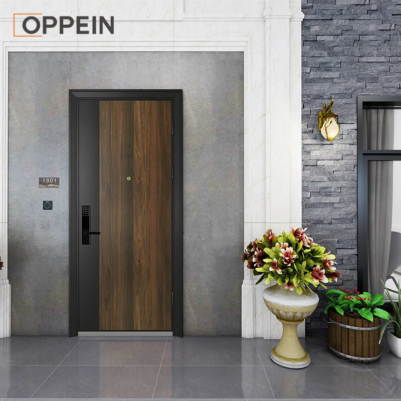 OPPEIN Security Armored Door Wood Front Exterior High Quality Steel Door Anti-Theft Security Doors in China