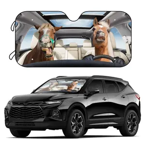 Funny Driving Horse Car Windshield Sun Shade With 4 Free Suction Cups Auto Sunshade for Car Truck SUV-Blocks Rays Protector