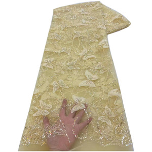 Tela bordada con cuentas de lentejuelas láser, tela de encaje de mariposa 3D, encaje de malla, vestido de fiesta para mujer, vestido de boda, vestido de banquete de alta costura - Product Image 6
